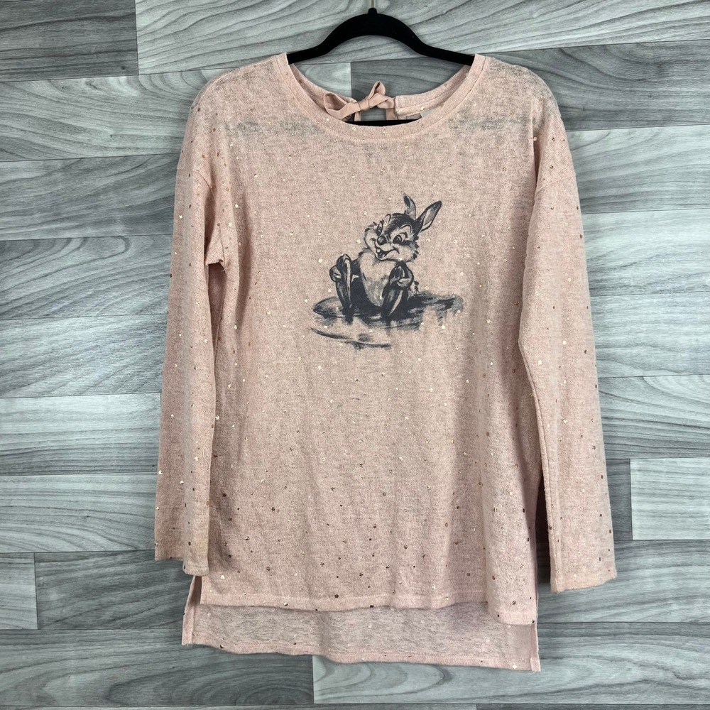 Disney By LC Sweater Womens XS Pink Sparkly Thumper‎ High Low Tunic Long Sleeve - Picture 3 of 12